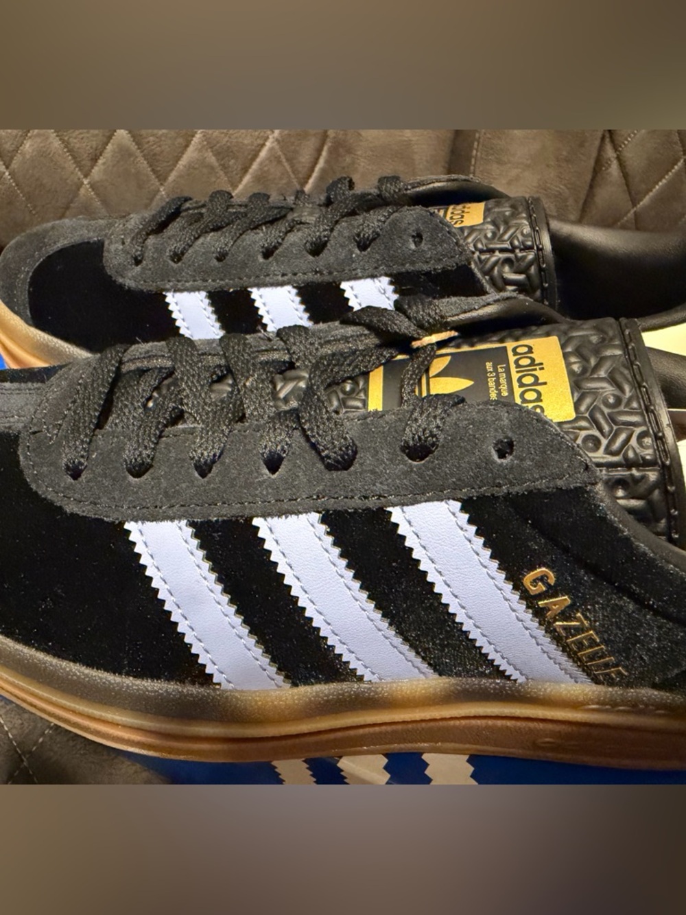 Adidas Gazelle Bold J Core Black Blue Spark Size 4.5 Y/6.5 Womens Velvet, NWB - Picture 8 of 15